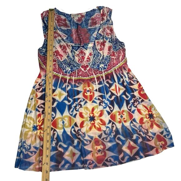 One World M Red Blue Layered Babydoll Top Rhinestone Boho Bling Y2K Fairy - Picture 6 of 11